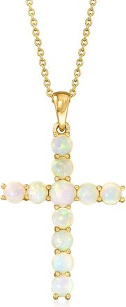Ross-Simons Ethiopian Opal Cross Pendant Necklace in 18kt Gold Over Sterling