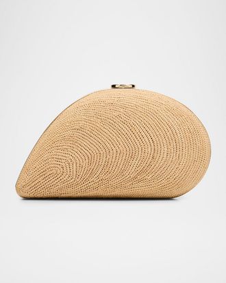 SIMKHAI Bridget Raffia Oyster Shell Clutch Bag