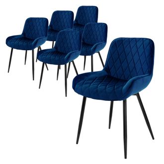ML Design Ml-design Set Di 6 Sedie Per Sala Da Pranzo Blu Scuro Con Schienale Sedia Imbottita Per Cucina Con Rivestimento In Velluto Gambe In Metallo Sedia Salo