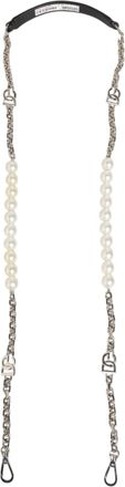 Dolce & Gabbana Womens Black Leather Pearl Chain Bag Accessory Shoulder Strap Real Brass+plastic+40lf