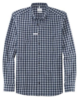 Olymp Level Five Mens Casual Shirt Smart Casual Checked Body Fit Button-Down, Marine 18, M