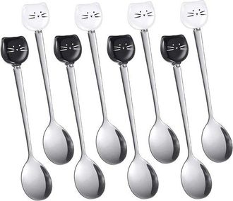 OEM Juego De 8 Cucharillas De Caf&eacute; De Acero Inoxidable Para Amantes De Los Gatos: Lindas Cucharillas Para Helados Y Postres