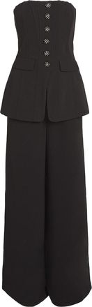 Self Portrait Convertible Strapless Crystal-Embellished Peplum Crepe Jumpsuit Size M