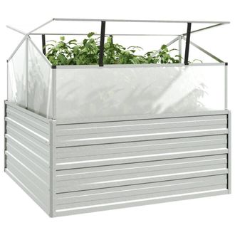 Berkfield Home Garden Raised Bed with Greenhouse 100x100x85 cm Silver | Size: 100 x 100 x 85 cm