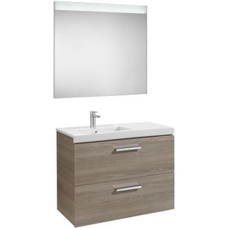 Roca Conjunto De Mueble Con 2 Cajones, Lavabo Y Espejo Con Luz Led Prisma Roca Color: Fresno - Posici&oacute;n Del Lavabo: Izquierda