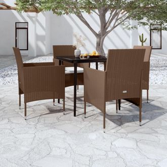 vidaXL Juego De Comedor De Jard&iacute;n 5 Piezas Con Cojines Marr&oacute;n Y Negro Vidaxl