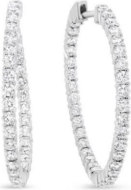 House of Brilliance 18K White Gold 3 5/8 Cttw Round Diamond Curved Inside-Outside Hoop Earrings at Nordstrom