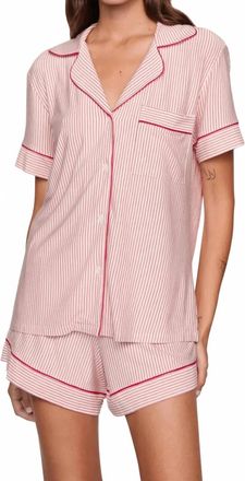 Eberjey Gisele Printed Short Pajama Set In Holly Red Stripe