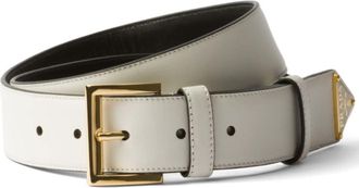 Prada triangle-logo leather belt - women - Leather - 85 - White