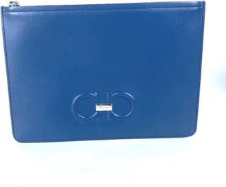 Ferragamo Pre-owned Leather clutches - Dames - Vintage Clutch - Blauw - ONE Size - Leer - Vintage