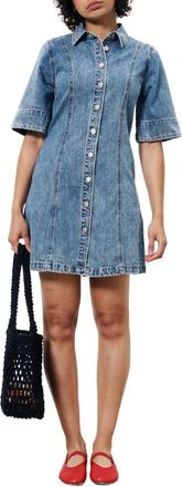 FRNCH Ellyne Denim Buttoned Mini Dress In Blue