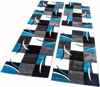 Paco Home Paco Home - Set De 3 Alfombras Para Dormitorio - A Cuadros - Turquesa Gris Negro Blanco 2x 60x110 1x 80x300