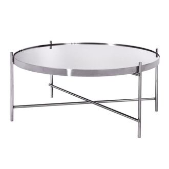WOMO-DESIGN Mesa auxiliar lateral tucson &oslash;75x35cm redonda cristal y metal plateado