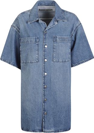 Alexander Wang Short Sleeve Boxy Cotton Denim Dress