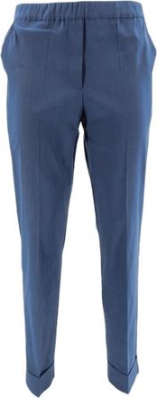 D.exterior Blauwe Linnen Slim-Fit Broek met Lurex - Dames - Slim Fit Broeken - Blauw - S - Linnen - Broeken