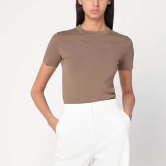 Max Mara Hazelnut-coloured T-shirt in viscose cr&ecirc;pe