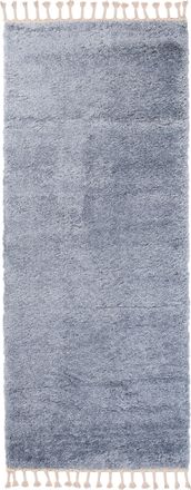 Tapiso Alfombra de pasillo dormitorio azul borlas shaggy 80 x 400 cm