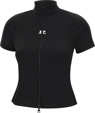 Courr&egrave;ges Interlock Trainingsjack - Dames - Vesten met rits - Zwart - M - Katoen - Hoodies & sweatvesten