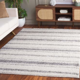 Safavieh Border & Stripe Shag Area Rug, Ivory / Grey Flokati Style Non-Shedding