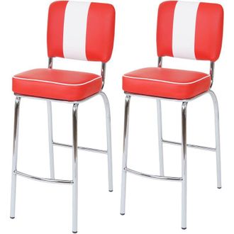 Hhg Non utilizzato] Coppia sgabelli design anni 50 retr&ograve; vintage Avellino metallo ecopelle 46x38x107cm rosso