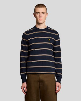 Lyle & Scott Mens Z271 Crew Neck Jumper in Dark Blue Cotton - Size X-Large