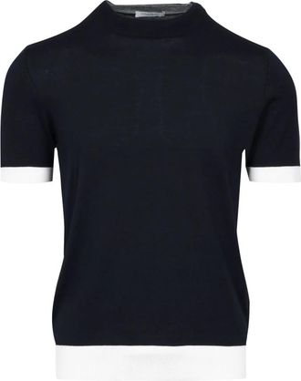 Paolo Pecora Blauwe Katoenen Trui met Ronde Hals - Heren - T-shirts - Blauw - 2XL - Katoen - Tops