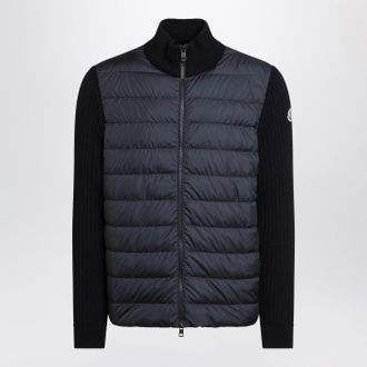 Moncler Strickjacke aus gesteppter Baumwolle in Marineblau mit Rei&szlig;verschluss