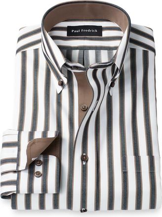 Paul Fredrick Slim Fit Comfort Stretch Non-iron Stripe Dress Shirt With Contrast Trim