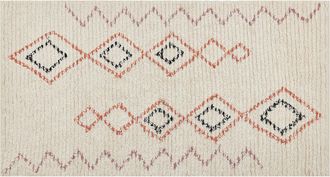 Beliani Alfombra De Algod&oacute;n Beige Rojo Negro 80 X 150 Cm Hecho A Mano Geom&eacute;trico Guwahati