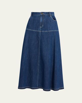 Kobi Halperin Ysabelle A-Line Cotton Denim Midi Skirt