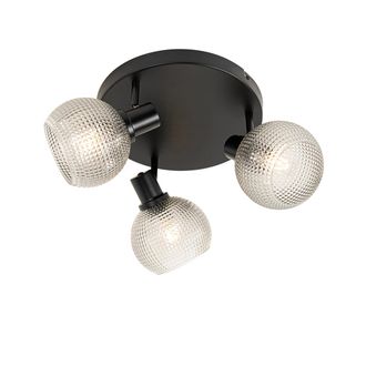 QAZQA Dise&ntilde;o Foco De Dise&ntilde;o Negro Con Cristal Ahumado 3-luces Redondo - Chico Vidrio /acero Redonda Adecuado Para Led Max. 3 X 40 Watt - Qazqa