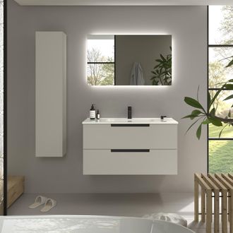 Cygnus Bath Mueble De Ba&ntilde;o Leni 100cm Gris Mate 2 Cajones Lavabo 1 Poza Porcelana