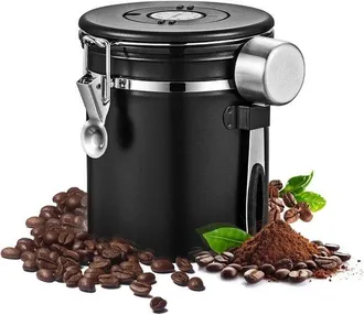OEM Contenedor Para Almacenar Caf&eacute;, Con Salida De Co2-1,2 L, Para 500 G De Granos De Caf&eacute;, Granos De Caf&eacute;, T&eacute;, Az&uacute;car, Acero Inoxidable, Blanco Roto