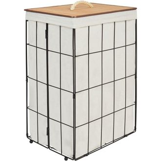 Beliani Beliani - Cesta De Metal Moderna Para Ropa Sucia Con Tapa Extra&iacute;ble De Bamb&uacute; Negro Y Madera Clara Mirissa