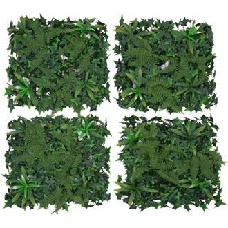 Hhg Panel De Pared Hhg-590, Pared Vegetal, Decoraci&oacute;n De Pared, Planta Artificial, Interior/exterior, 4 Unidades De 50 X 50 Cm = 1 M&sup2;, Hojas Verdes, Flore