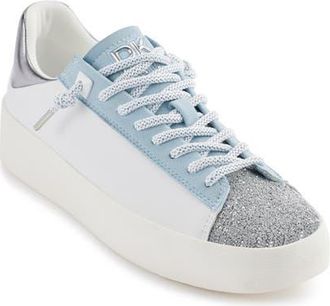 DKNY Ginali Metallic Cap Toe Sneaker in White/Celeste at Nordstrom, Size 7.5