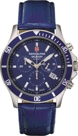 Swiss Alpine Military Quartz Horloge - Heren - Accessoires - Blauw - Maat: ONE Size Leer