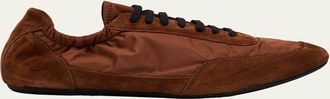 Prada Mens Collapse Nylon and Suede Low-Top Sneakers