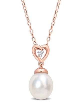 Rina Limor Rose Gold Over Silver White Topaz 8-9Mm Pearl Rose Pendant