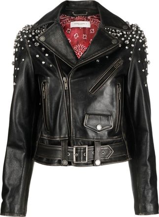 Golden Goose crystal-embellished leather jacket - women - Cotton/Calf Leather/Polyester - 42 - Black