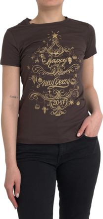 Dolce & Gabbana Womens Happy New Year 2017 Graphic Tee - Dark Brown Cotton - Size EU 38 (Womens)