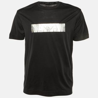 Emporio Armani Black Foil Logo Detail Knit T-Shirt