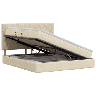 vidaXL Cama Con Almacenamiento Y Colch&oacute;n Crema 160 X 200 Cm Tela Vidaxl