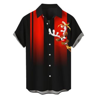 Generic Christmas Shirt for Men Xmas Blouse Bowling Tees Mens Short Sleeve Casual Slim Fit Shirt for Party Indoor Outdoor Camping Travelling (Red, XL)