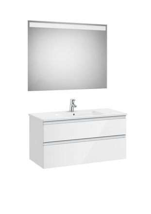 Roca Mueble Para Lavabo Centrado 1000x460 The Gap 2 Cajones + Espejo Blanco