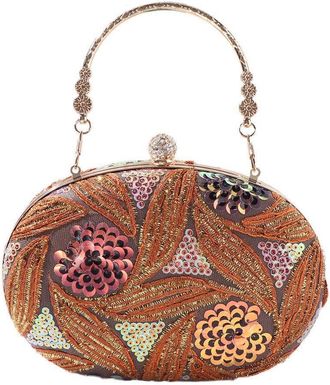 Generic Glitter Evening Bag with Chain, Glitter Embroidery Clutch Handbag, Portable Wrist Bag Shiny Crossbody Shoulder Bag for Women(Brown)