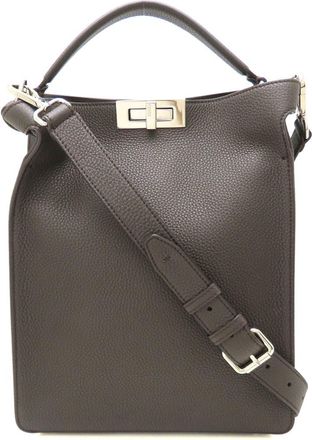 Fendi Dark Brown Yellow Leather Shoulder Bag (Pre-Owned)