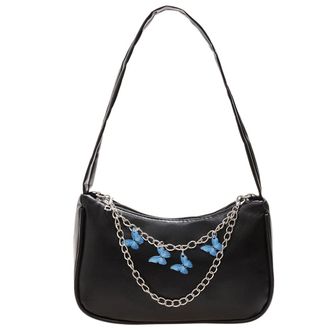 Generic Vintage Women Chain PU Small Shoulder Bag Solid Color Underarm Bags (Black)