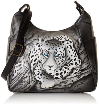 Anuschka Womens Hand Painted Leather Large Multi Pocket Hobo Bag, African Leopard, One Size