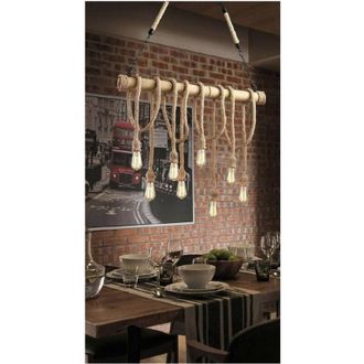 Trade Shop Trade Shop Traesio - Trade Shop - Lampadario Country 8 Portalampada E27 Lampada Soffitto Retro Legno Corda B23-8